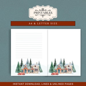 Papelería navideña imprimible, Hogar vintage de invierno, Papel de carta navideña, Membretes, Diario basura, Escritura de cartas, Papel de acuarela