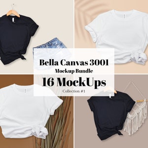 Paquete de maquetas de camiseta Bella Canvas 3001, minimalista, maqueta de camiseta, camisa de Jersey unisex, pequeña empresa, maqueta de tienda, impresión bajo demanda