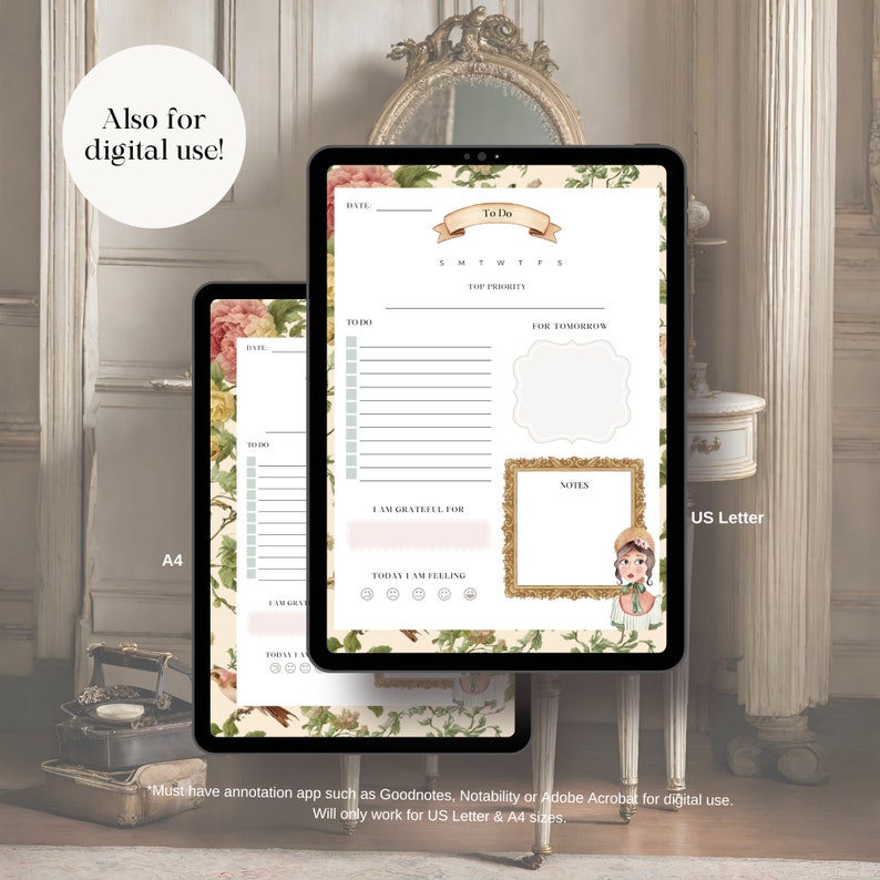 Floral to Do List Printable: Vintage Garden Girl Daily Planner (PDF ...