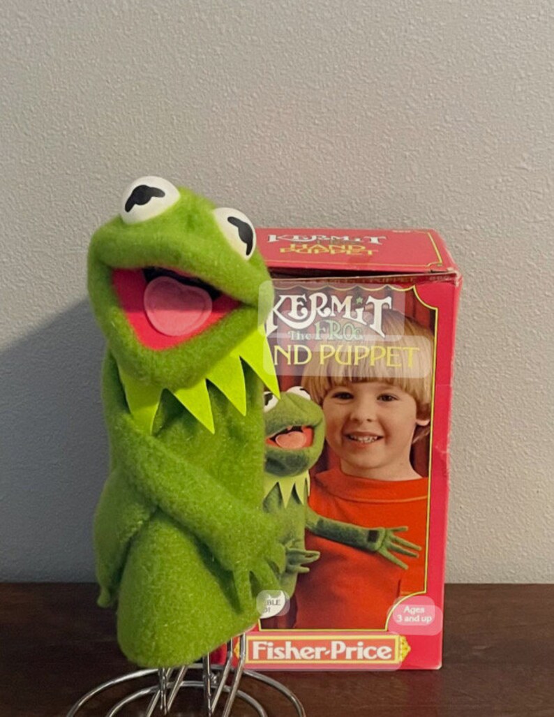 1978 Fisher Price Kermit the Frog Muppet Hand Puppet Vintage Kermit Muppet Show Puppet in the Original Box image 1