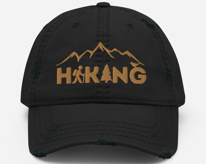 Hiking Inspired Embroidered Distressed Dad Hat | Distressed Nature Inspired Embroidered Baseball Cap | Outdoor Lover Baseball Hat