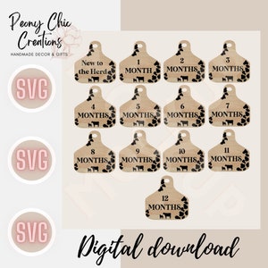 Baby milestones | Cow tag | Cow print | Glowforge file | Newborn Svg