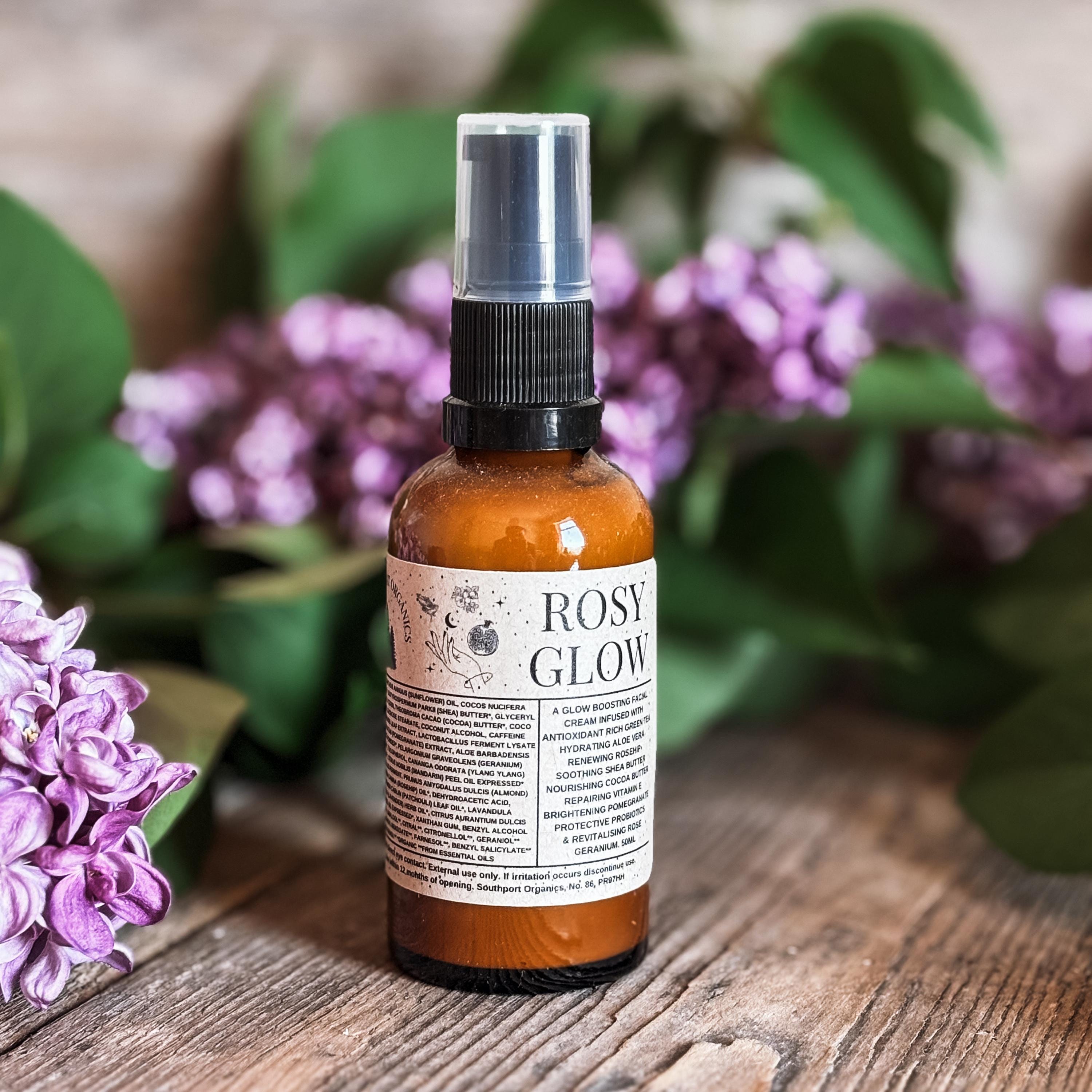 Natural Organic Face Cream - Rosy Glow Moisturiser with Rosehip,  Pomegranate, Aloe Vera, Shea & Green Tea. Vegan Skincare.