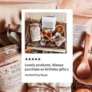 Organic Spa Gift Set with Zero Waste, Vegan, Natural Skincare, Bath & Body Products. Thoughtful Personalised Message, Gift Wrapped, For Her image 14
