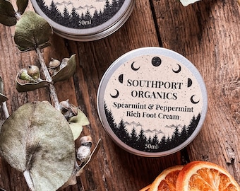 Foot Cream with Peppermint & Spearmint, Intensive Foot Treatment for tired feet, Cooling Mint Foot Cream, Optional Foot Soak, Organic, Vegan