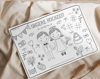 Ausmalbild Hochzeit / Gastgeschenk / Tischset / Hochzeit Kinder / Beschäftigung Hochzeit Kinder / Ausmalen / Zeichnen / Tischset