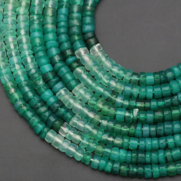 Natural Green Onyx Smooth Heishi Tyre Shape Beads, 5 mm, 13''Strand Shaded Green Onyx Plain Wheel Shape Gemstone Beads, jewelry making craft