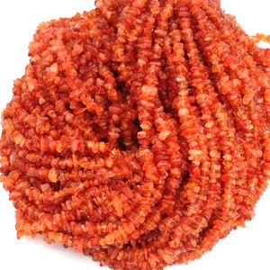 Natural Carnelian Chip Strand: Orange Agate Uncut, Jewelry Making Beads