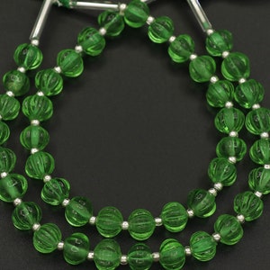 Peridot Pumpkin Shape Beads, Hand Carved Melon Beads, Green Color Hydro Rondelle, 7 MM