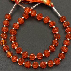 Carnelian Carved Beads, Pumpkin Shape Beads, Hydro Gemstone Beads, 7 MM, Handmade Carved Rondell Bead, Orange Melon Bead, Jewelry Craft Bead