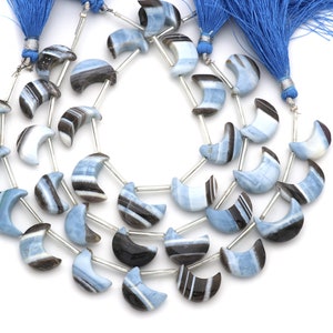Blue Boulder Opal Moon, Smooth Beads: Hand Carved Gemstone Beads, 14-16mm
