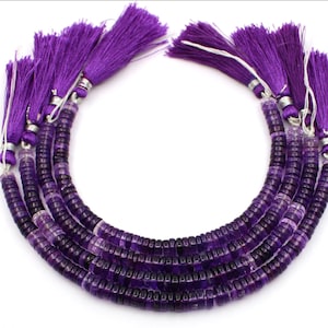 African Amethyst 5mm Beads: Purple Heishi Disc, Smooth Flat Rondelle