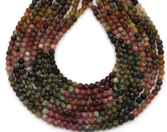 Rainbow Multi Tourmaline, Smooth Polish Round Beads, Natural Gemstone, 4-5mm