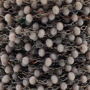 Gray Moonstone Hydro, Rosary Beaded Chain, Faceted Rondelle Chain, 3 MM, Gunmetal Plated Chain, Finding Chain, Handmade Rosary, Craft Chain