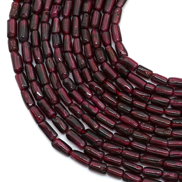 Perles lisses en forme de tuyau de grenat naturel, perles de tube lisses de grenat, 5-8 mm, perles de pierres précieuses de grenat rouge naturel, perles de pierres précieuses faites à la main de grenat