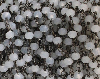 White Rainbow Hydro Rosary Chain: 3mm Faceted Beads, Black Plated Wire