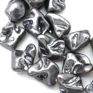 Silver Black Baroque Pearl Beads: Large Freeform Craft Supply (19-23 mm)
