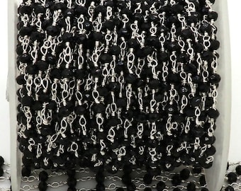 Black Tourmaline Hydro Beaded Chain: Silver Plated Faceted Rondelle Rosary Chain