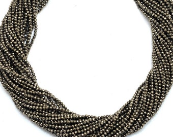 Natural Golden Pyrite Micro Faceted Rondelle, 2mm, Gemstone Beads