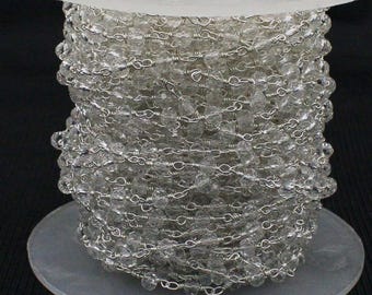 Crystal Quartz Rosary Chain: 3mm Faceted Rondelle Beads, Silver Wire Wrapped