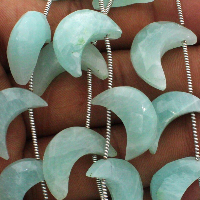 Natural Amazonite, Crescent Moon, Carving gemstone, Natural Aco Amazonite Moon, Gemstone Moon, Faceted Moon, 16-21 MM Approx, Craft Supplies image 2