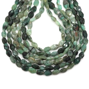 Faceted Oval Emerald Strand: Natural Rustic Green Gemstone, 12.5&quot;