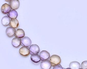 Natural Ametrine Heart Shape Beads, Bio Color Ametrine Faceted Heart Gemstone Beads, 8"Strand, 6-7MM Bead, Gemstone Heart For Jewelry Craft