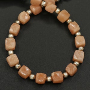Peach Moonstone Faceted Cube Beads: Jewelry Making, 6-7mm, 7 Inches