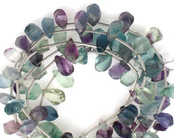 Fluorite Twisted Teardrop, Faceted Beads: 5x10mm, Multi Color Gemstone