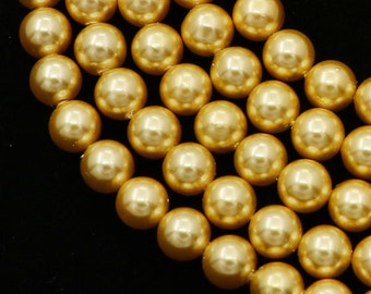 Golden Shell Pearl Round Smooth Beads, 8 mm, Shell Pearls, Imitation Pearls, Pearls, Smooth Pearls, Hydro Pearl Beads, jewelry Making Beads