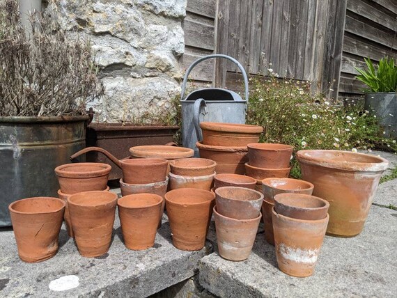 Vintage Hand Thrown Terracotta Pots. All Showing Signs of Age Salts, Moss,  Dirt. Tactile and Individual Clay Pots. 