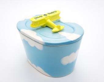 Vintage Utterly Butterly Butter Dish – Biplane Handle, Retro Kitchenware