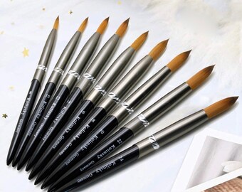 May include: A set of ten Kolinsky sable paint brushes with silver handles and black ferrules. The brushes are numbered 2, 4, 6, 8, 10, 12, 14, 16, 18, and 20.
