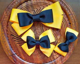 Emma Wiggle inspired bow - clip | headband - yellow and black big bow | yellow and black small bow | alligator clip | headband | hair tie