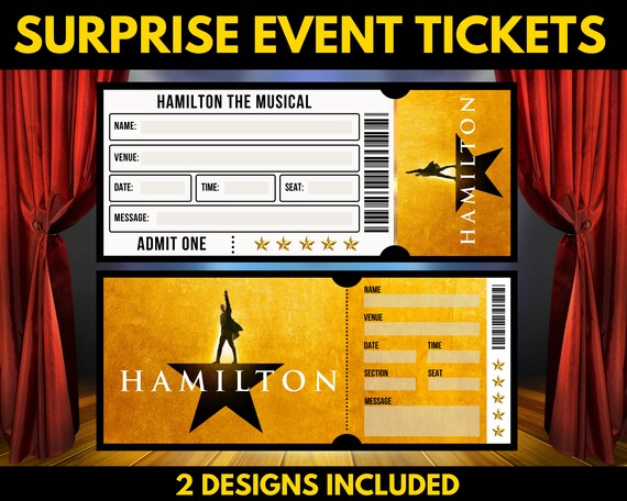 printable hamilton broadway surprise ticket hamilton ticket etsy