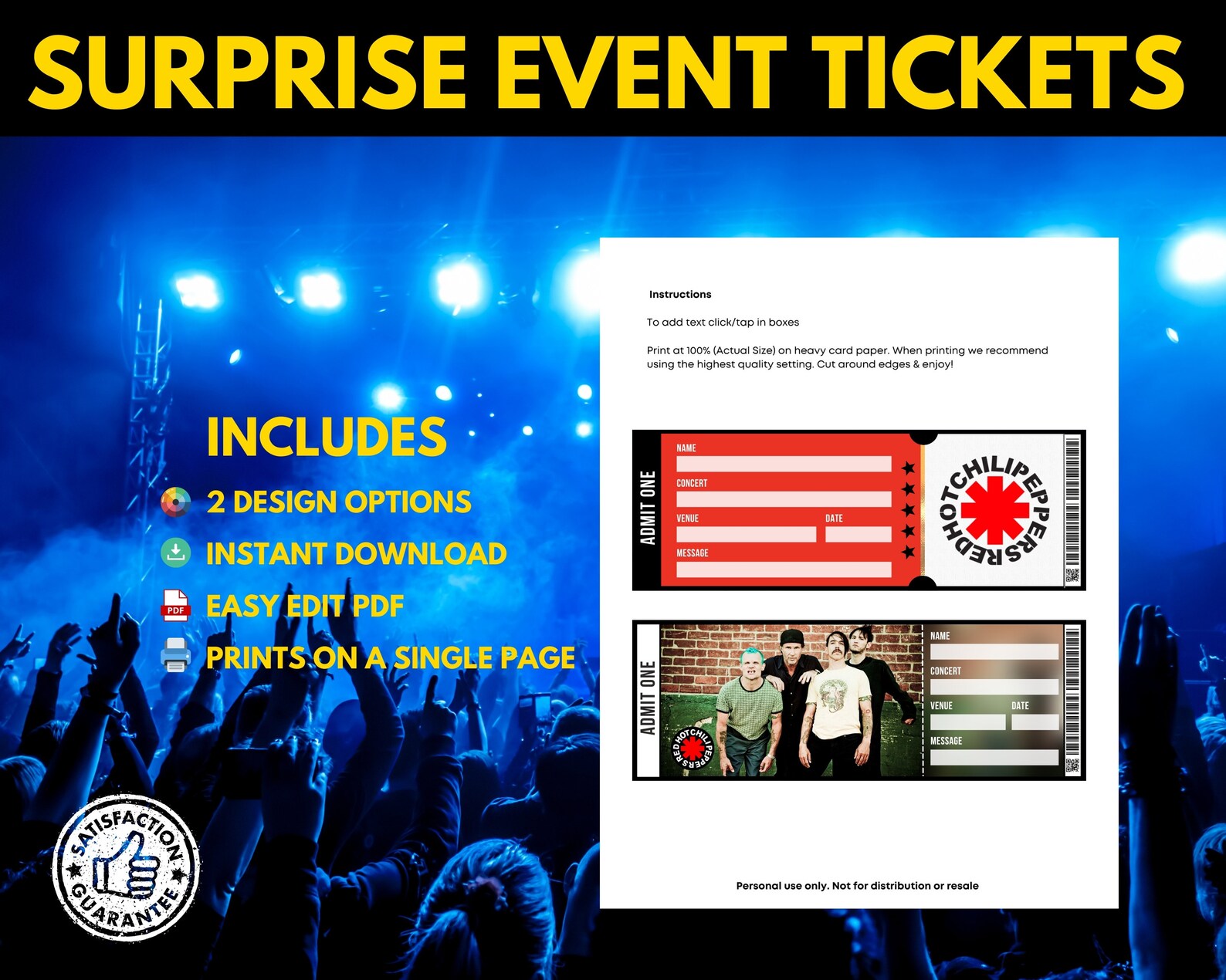 PRINTABLE Red Hot Chili Peppers Reveal Surprise Ticket Red Etsy Ireland
