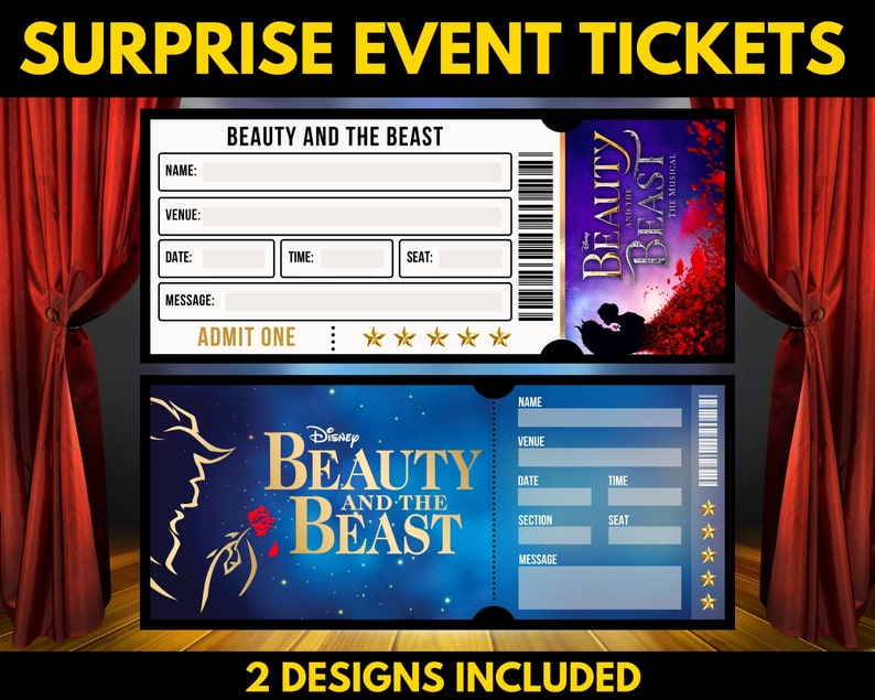 PRINTABLE Beauty and the Beast Broadway Surprise Ticket Etsy