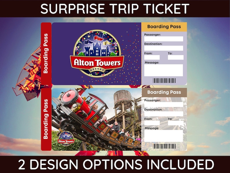 Printable Alton Towers Surprise Trip Gift Ticket. Boarding - Etsy
