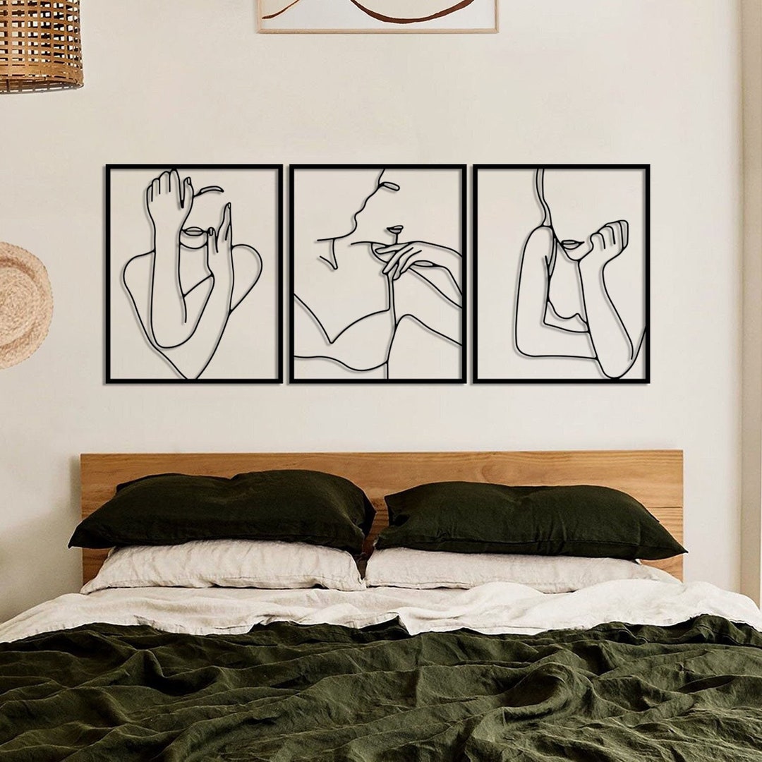 Set of 3 Nude Women Line Art Metal Wall Decor Minimal - Etsy