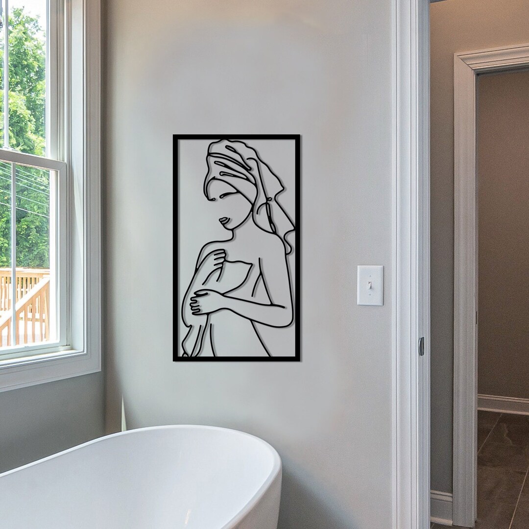 Women Bathroom Metal Wall Decor Woman in Towel Line Art - Etsy