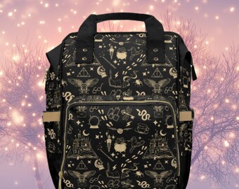 Magical Multifunctional Diaper Backpack | Baby Witch & Wizard | Cottagecore Nursery | Booklover Gift | Book Bag | Fantasy Bookworm Gift