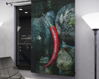 Red Chili Pepper on Stone Curtain | Window Curtain