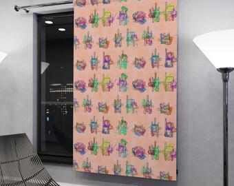 Watercolor Cats Pattern Curtains | Window Curtain Panel, Pastel Floral Kitty Design