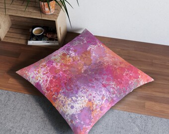 Abstract Pink Watercolor Splash Tufted Floor Pillow