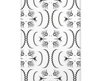 Area Rugs, Black and White Folk-Inspired Pattern, Boho Rug, Modern Home Decor, Geometric Print Accent Rug, Monochrome Floor Mat