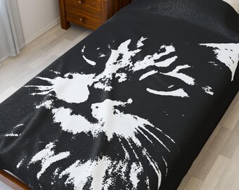 Cat Velveteen Plush Blanket, White Cat Graphic Throw, Feline Lover Gift, Cozy Animal Print Bedding, Soft Kitty Lap Blanket, Cute Pet Sofa