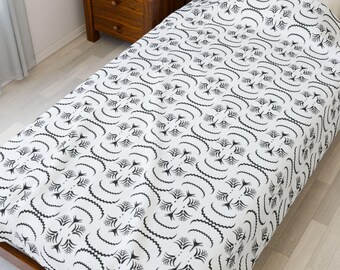 Plush Blanket - Folk Cutout Inspired Black and White Design