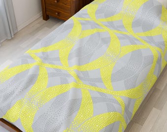 Velveteen Plush Blanket, Yellow and Gray Butterfly Wing Pattern, Cozy Throw Blanket, Home Decor Accent, Gift for Nature Lover, Geometric