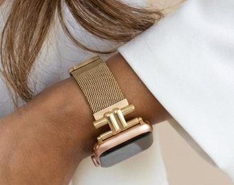 Correa de reloj dorada para Apple Watch Series 10, 9, 8, 7 y 6, correa de reloj dorada personalizada para iWatch de 38 mm, 40 mm, 41 mm, 42 mm, 45 mm y 49 mm, pulsera de reloj, idea de regalo I20