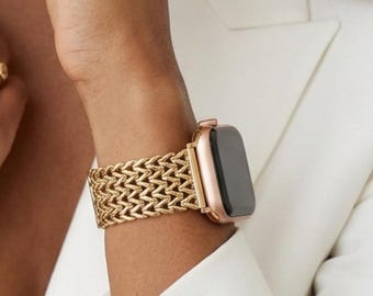 Gold Apple Watch Jewelry Band 38mm 40mm 41mm 42mm 44mm 45mm 49mm, iWatch Band for Series 9 8 7 6, Apple Watch Bracelet, Mom Gift idea